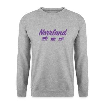 Norrland Schriftzug Silhouette Schweden Lila - Unisex Pullover - Weißgrau meliert - Vorne - Alina (178cm) & Michal (187cm)