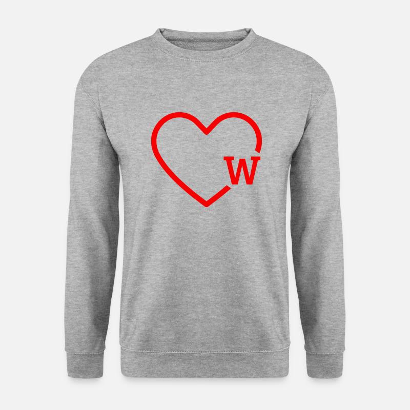 Buchstabe w Rotes Herz - Unisex Pullover - Weißgrau meliert