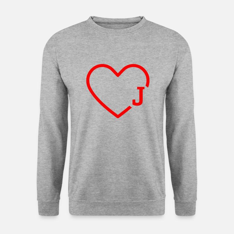 Buchstabe J Rotes Herz - Unisex Pullover - Weißgrau meliert