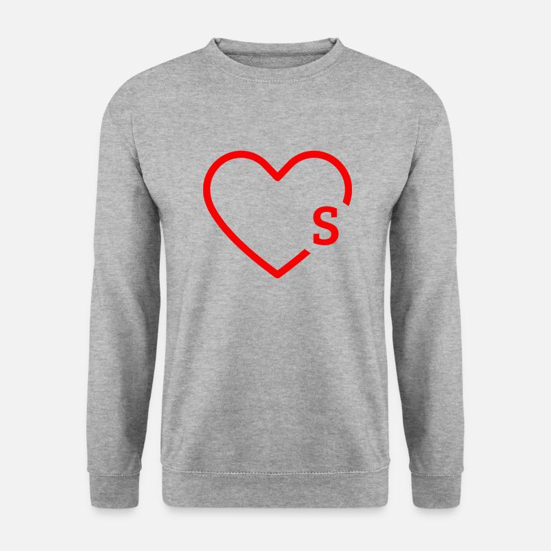 Buchstabe S Rotes Herz - Unisex Pullover - Weißgrau meliert