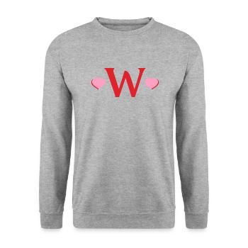 Buchstabe w Rote Herzen - Unisex Pullover - Weißgrau meliert - Vorne - Alina (178cm) & Michal (187cm)