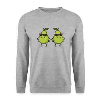 birne comic cool 2 - Unisex Pullover - Weißgrau meliert - Vorne - Alina (178cm) & Michal (187cm)