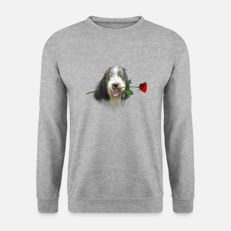 Bearded Collie-Rose - Unisex Pullover - Weißgrau meliert