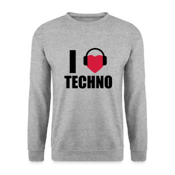 I LOVE TECHNO 1 - Sweat-shirt Unisexe - gris chiné - Devant - Alina (178cm) & Michal (187cm)