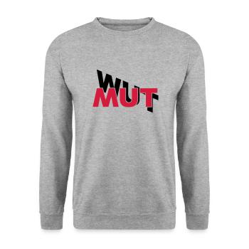Mut hilft gegen Wut - Unisex Pullover - Weißgrau meliert - Vorne - Alina (178cm) & Michal (187cm)