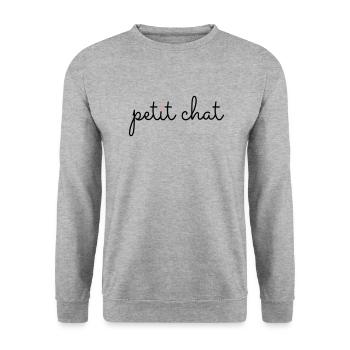 "Petit chat" – Die kleine Katze - Unisex Pullover - Weißgrau meliert - Vorne - Alina (178cm) & Michal (187cm)
