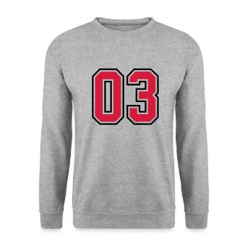03 sports jersey football number - Sweat-shirt Unisexe - gris chiné - Devant - Alina (178cm) & Michal (187cm)