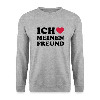 Ich liebe meinen Freund - Unisex Pullover - Weißgrau meliert - Vorne - Alina (178cm) & Michal (187cm)