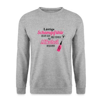 Alkohol - Spruch - Sekt - Prosecco - Party - 2C - Unisex Pullover - Weißgrau meliert - Vorne - Alina (178cm) & Michal (187cm)