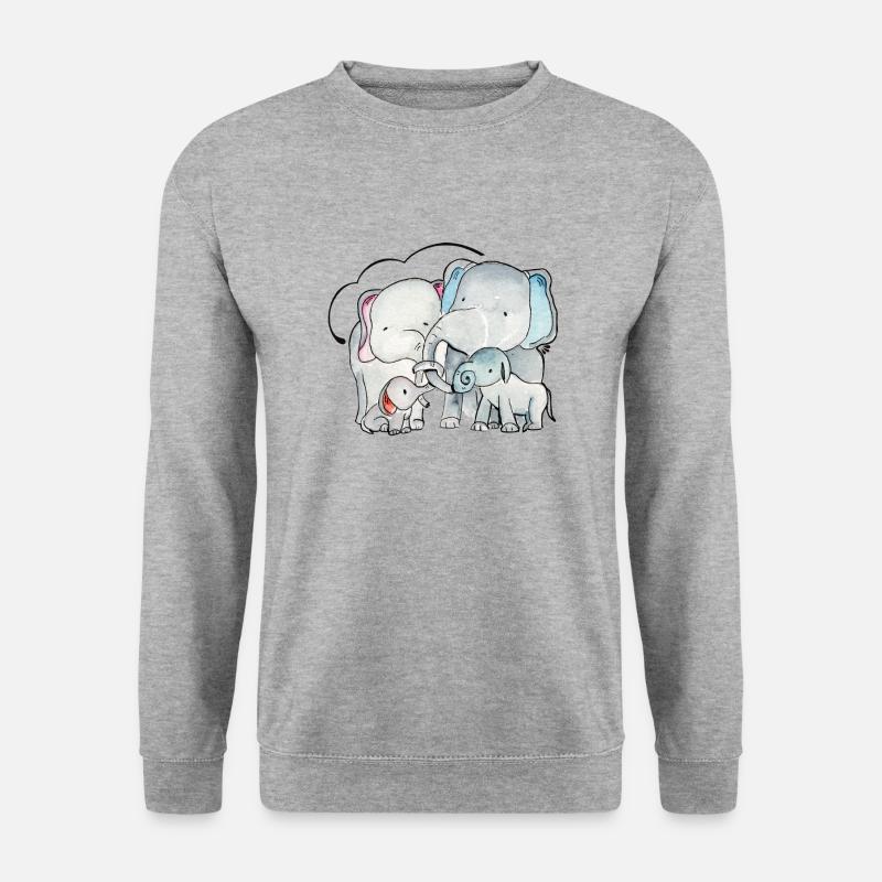 Elefantenfamilie - Unisex Pullover - Weißgrau meliert