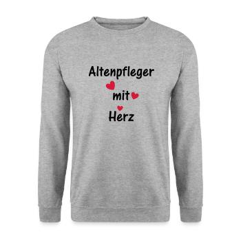 Altenpfleger mit Herz - Unisex Pullover - Weißgrau meliert - Vorne - Alina (178cm) & Michal (187cm)