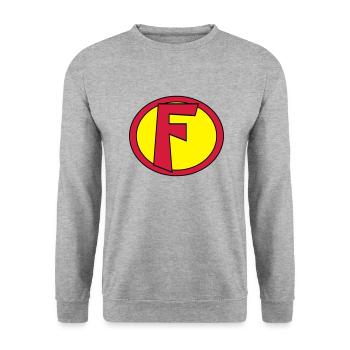 Super, Superheld, Superheldin, Hero, F - Sweat-shirt Unisexe - gris chiné - Devant - Alina (178cm) & Michal (187cm)