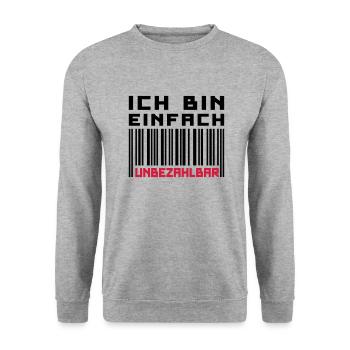 Unbezahlbar (Barcode) - Unisex Pullover - Weißgrau meliert - Vorne - Alina (178cm) & Michal (187cm)