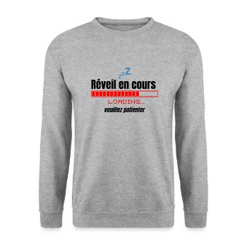 Réveil en cours, veuillez patientez - Sweat-shirt Unisexe - gris chiné - Devant - Alina (178cm) & Michal (187cm)