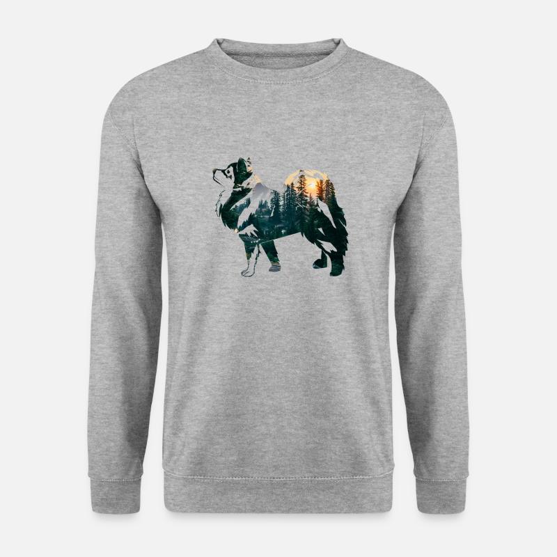 Finnischer Lapphund mit Wald - Unisex Pullover - Weißgrau meliert