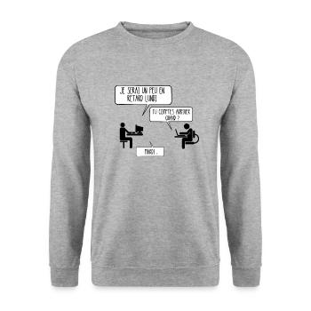 en retard lundi - Sweat-shirt Unisexe - gris chiné - Devant - Alina (178cm) & Michal (187cm)