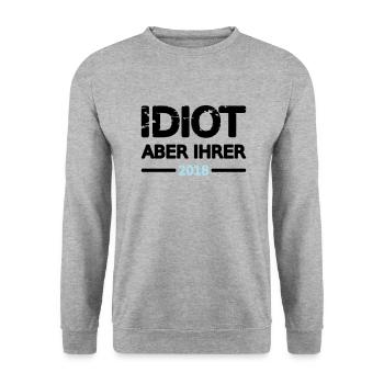 Idiot Pärchen 2018 Mann Design Motiv Grunge Vector - Unisex Pullover - Weißgrau meliert - Vorne - Alina (178cm) & Michal (187cm)