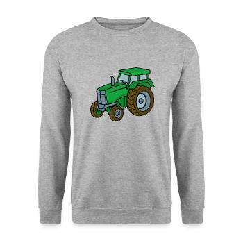 Green Tractor Illustration Kids Gift Idea - Unisex Sweatshirt - salt & pepper - Front - Alina (178cm) & Michal (187cm)