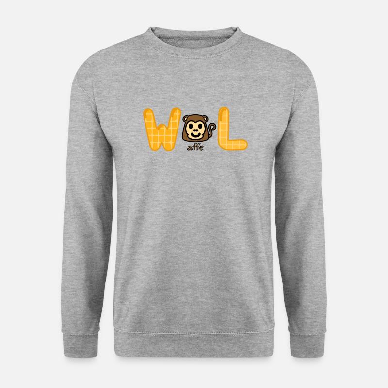 Waffel - Affe - Wortspiel - Unisex Pullover - Weißgrau meliert