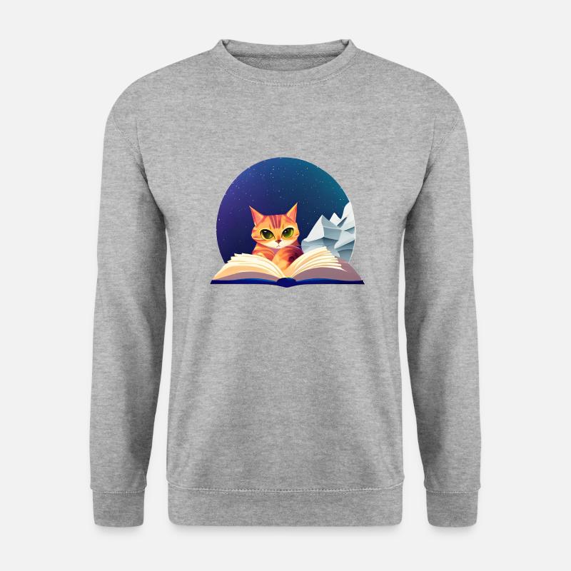 Kätzchen Bücher Katze Lesen Kater Buch Hauskatze - Unisex Pullover - Weißgrau meliert