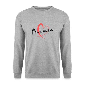 MAMIE. FÊTE DES MÈRES. BONNE FÊTE MAMIE. JE T'AIME - Sweat-shirt Unisexe - gris chiné - Devant - Alina (178cm) & Michal (187cm)