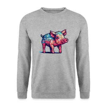 Cochon rétro dans des graphismes 8 bits cool - Sweat-shirt Unisexe - gris chiné - Devant - Alina (178cm) & Michal (187cm)