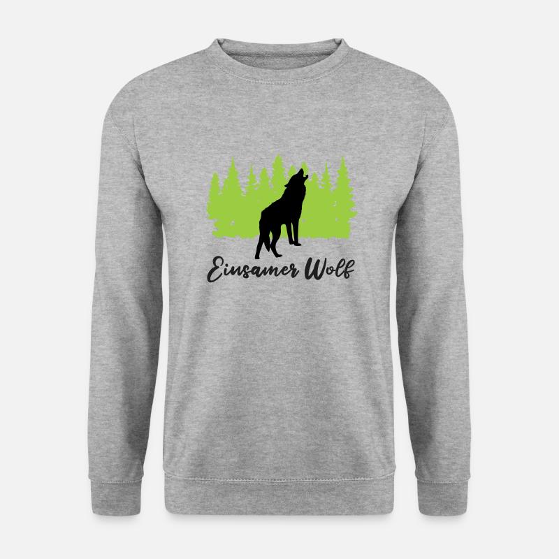 "Einsamer Wolf: Mystische Einzelgängigkeit" - Unisex Pullover - Weißgrau meliert