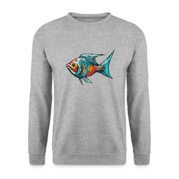 Colorful Graffiti Fish - Unisex Sweatshirt - salt & pepper - Front - Alina (178cm) & Michal (187cm)