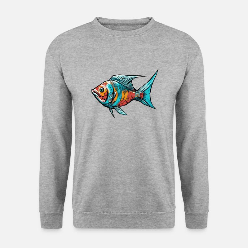 Bunter Graffiti Fisch - Unisex Pullover - Weißgrau meliert