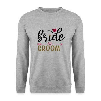 Braut & Bräutigam: Hochzeitsfeier - Unisex Pullover - Weißgrau meliert - Vorne - Alina (178cm) & Michal (187cm)