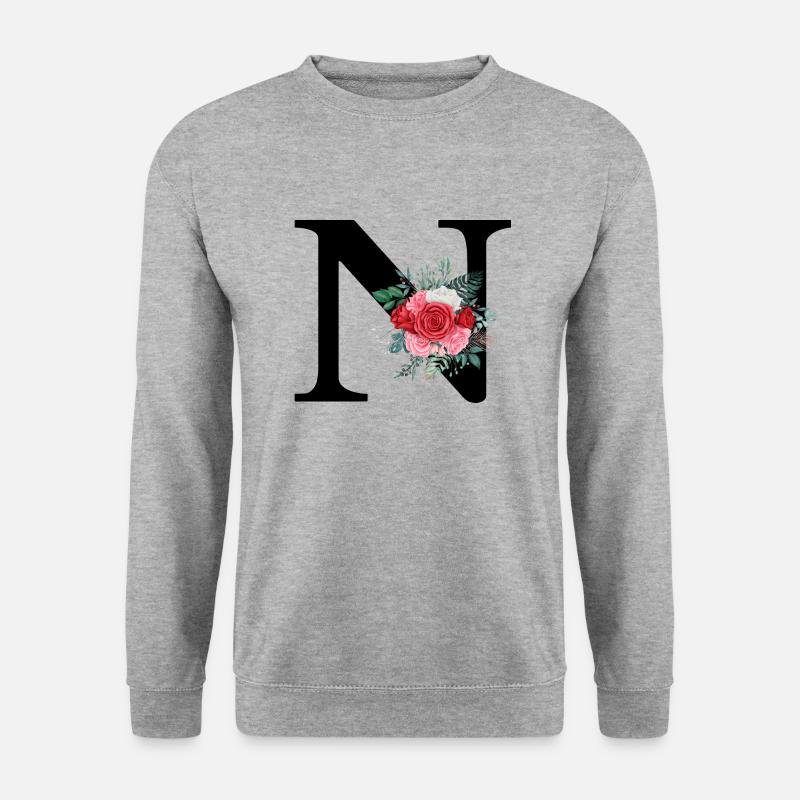 Roter Blumenbuchstabe N - Unisex Pullover - Weißgrau meliert