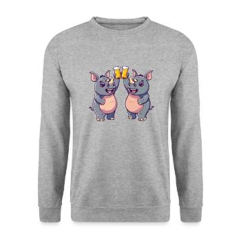 Nashorn Comic Tier Bier Lustig Saufen - Unisex Pullover - Weißgrau meliert - Vorne - Alina (178cm) & Michal (187cm)