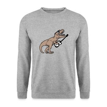 DJ Dino T-Rex Dinosaurier Gitarre Spielen Party - Unisex Pullover - Weißgrau meliert - Vorne - Alina (178cm) & Michal (187cm)