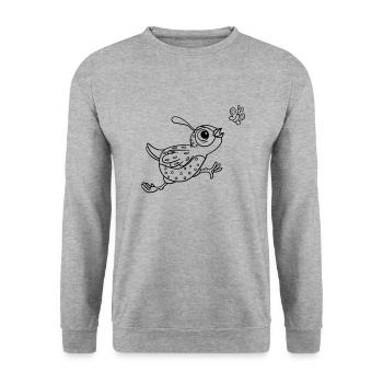 Lustig, süß, liebenswert. Wachtel & Schmetterling - Unisex Pullover - Weißgrau meliert - Vorne - Alina (178cm) & Michal (187cm)