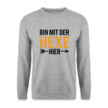 Bin mit der Hexe Funny Halloween - Unisex Pullover - Weißgrau meliert - Vorne - Alina (178cm) & Michal (187cm)