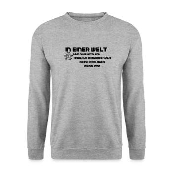 In einer Welt in der alles digital wird - Spruch - Unisex Pullover - Weißgrau meliert - Vorne - Alina (178cm) & Michal (187cm)