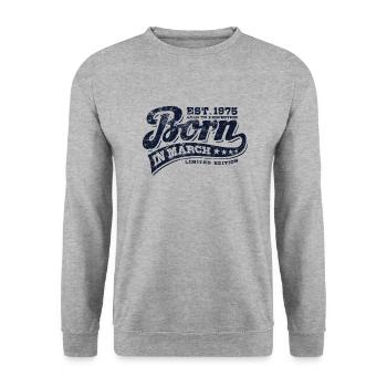 Born in March 1975 - Geburtstag - Geschenk - Unisex Pullover - Weißgrau meliert - Vorne - Alina (178cm) & Michal (187cm)