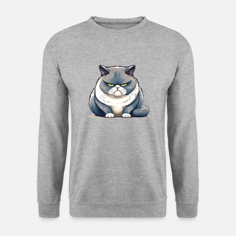 Dicke, mürrische Katze - Unisex Pullover - Weißgrau meliert