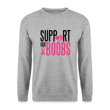 Support our boobs - Unisex Pullover - Weißgrau meliert - Vorne - Alina (178cm) & Michal (187cm)