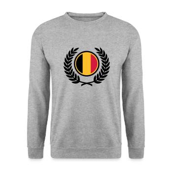 Belgien (Flagge & Lorbeerkranz) - Unisex Pullover - Weißgrau meliert - Vorne - Alina (178cm) & Michal (187cm)
