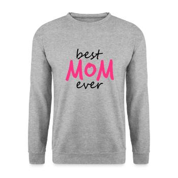 text best mom ever sticker autocollant button amour - Sweat-shirt Unisexe - gris chiné - Devant - Alina (178cm) & Michal (187cm)