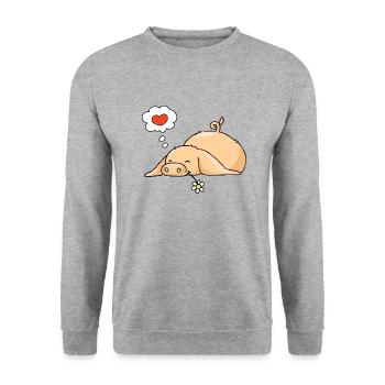 Schwein in der Liebe - Unisex Pullover - Weißgrau meliert - Vorne - Alina (178cm) & Michal (187cm)