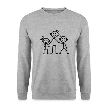 Papa mit Sohn & Tochter - Unisex Pullover - Weißgrau meliert - Vorne - Alina (178cm) & Michal (187cm)