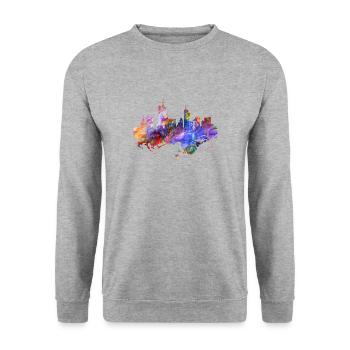 Frankfurt Skyline Farben - Unisex Pullover - Weißgrau meliert - Vorne - Alina (178cm) & Michal (187cm)
