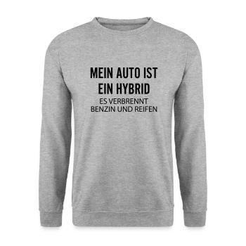 Mein Auto ist ein Hybrid es verbrennt Benzin Tuner - Unisex Pullover - Weißgrau meliert - Vorne - Alina (178cm) & Michal (187cm)