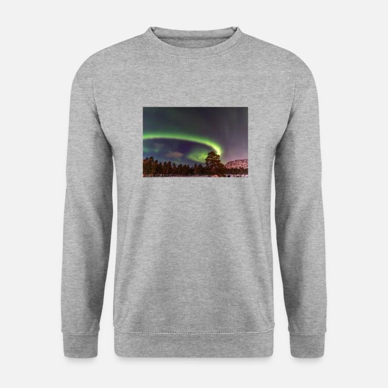 Norwegen 2019 Polarlicht - Unisex Pullover - Weißgrau meliert