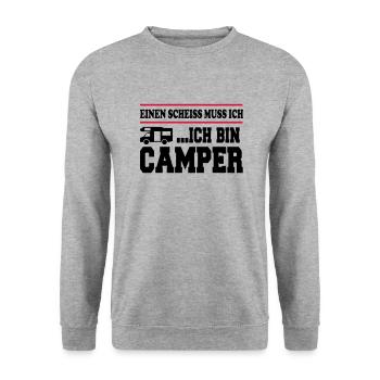 Scheiss muss ich Camping Camper - Unisex Pullover - Weißgrau meliert - Vorne - Alina (178cm) & Michal (187cm)