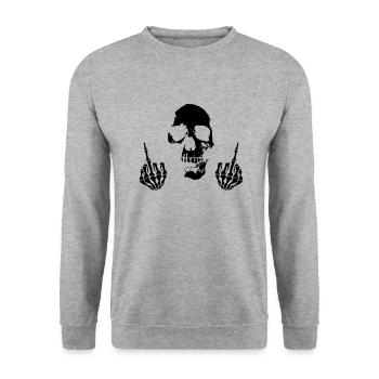 skull mittelfinger - Unisex Pullover - Weißgrau meliert - Vorne - Alina (178cm) & Michal (187cm)
