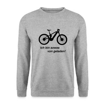 E-Bike Mountainbike Geladen - Unisex Pullover - Weißgrau meliert - Vorne - Alina (178cm) & Michal (187cm)