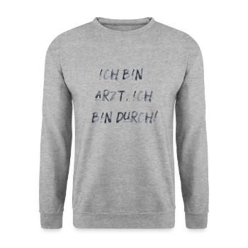 bin Arzt bin durch lustiger Spruch Beruf Schrift - Unisex Pullover - Weißgrau meliert - Vorne - Alina (178cm) & Michal (187cm)